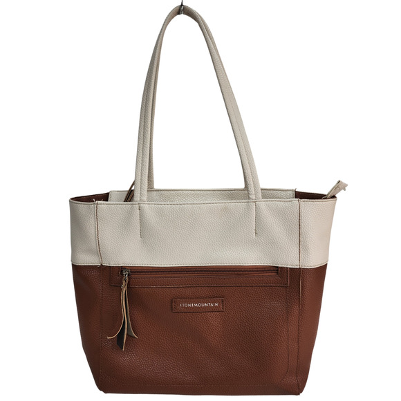 Stone Mountain Handbags - Stone Mountain Leather Purse 11x11x4 Nutmeg Brown White Pebbled Shoulder Bag